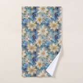 ブルーホワイト金ゴールドクリスマスポインセティアス バスタオルセット (ハンドタオル)