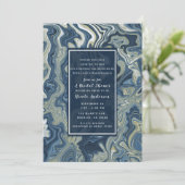 ブルーホワイト金ゴールドシックスワールモダンブライダルシャワー 招待状 (スタンド正面)