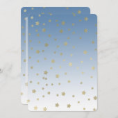 ブルーホワイト金ゴールドスターズ誕生日 招待状 (正面/裏面)