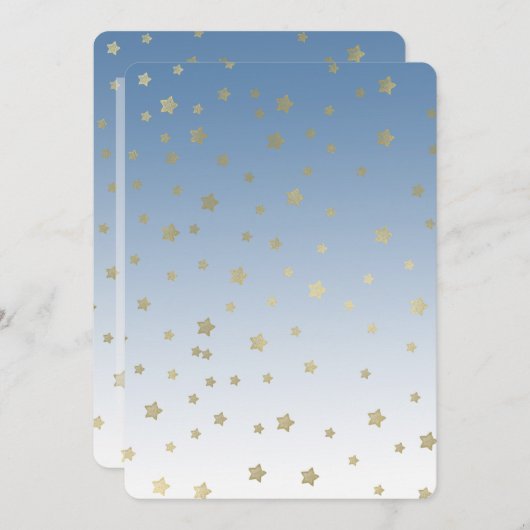 ブルーホワイト金ゴールドスターズ誕生日 招待状 (正面/裏面)