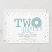 ブルーホワイト金ゴールドドーナツ2つのスウィートボーイ2nd誕生日 招待状 (正面)