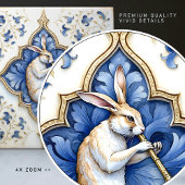 ブルーホワイト金ゴールドハレ中世スクロール タイル