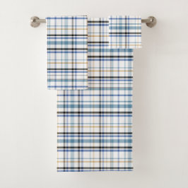 ブルーホワイト金ゴールドビーチ浴室沿岸 バスタオルセット