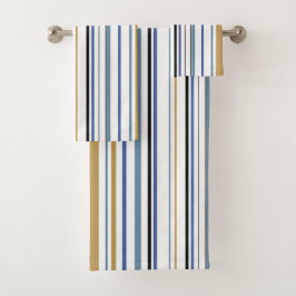 ブルーホワイト金ゴールドビーチ浴室沿岸 バスタオルセット