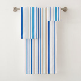 ブルーホワイト金ゴールドビーチ浴室沿岸 バスタオルセット