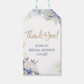 ブルーホワイト金ゴールドフローラバラ水彩ありがとう ギフトタグ (正面)