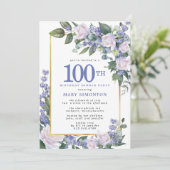 ブルーホワイト金ゴールドフローラ100th誕生日ディナー 招待状 (スタンド正面)