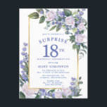 ブルーホワイト金ゴールドフローラ18thサプライズ誕生日 インビテーションポストカード<br><div class="desc">この誕生日のサプライズのエレガントパーティの招待状はがきフェミニンで特別な人に敬意を表す。</div>