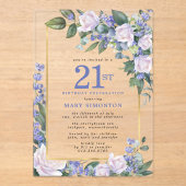 ブルーホワイト金ゴールドフローラ21歳 アクリル招待状 (正面)