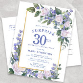 ブルーホワイト金ゴールドフローラ30thサプライズ誕生日 インビテーションポストカード