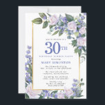 ブルーホワイト金ゴールドフローラ30th Birthday Dinner 招待状<br><div class="desc">30歳の誕生日ディナーエレガントの招待でフェミニン特別な女性を尊重する。30日は大書青文字。誕生祝い後を追。ゲストの名前も青い大文字で表記されている。残りの文字は柔らかいハト灰色。誕生祝い詳細は、白いバラと青い花が咲き乱れたシックな金ゴールドフレームに囲まれている。フローラ素子は深い緑色の離れ層である。</div>