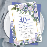 ブルーホワイト金ゴールドフローラ40th Birthday 招待状<br><div class="desc">この40歳の誕生日エレガントパーティの招待状で特別な女フェミニン性を称える。40日は大書青文字。誕生祝い後を追。ゲストの名前も青い大文字で表記されている。残りの文字は柔らかいハト灰色。誕生祝い詳細は、白いバラと青い花が咲き乱れたシックな金ゴールドフレームに囲まれている。フローラ素子は深い緑色の離れ層である。デザインの間伝統的に、開いた風通しの良い植物性の葉と文字与えはバイブコンテンポラリーだ。招待は戻ってほとんど深い青だ。</div>