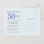 ブルーホワイト金ゴールドフローラ50th誕生日パーティー インビテーションポストカード (裏面)