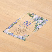 ブルーホワイト金ゴールドフローラ60誕生日 アクリル招待状 (レイダウン)