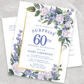ブルーホワイト金ゴールドフローラ60thサプライズ誕生日 インビテーションポストカード