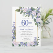 ブルーホワイト金ゴールドフローラ60th誕生日ディナー 招待状 (スタンド正面)