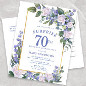 ブルーホワイト金ゴールドフローラ70thサプライズ誕生日 インビテーションポストカード