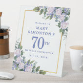 ブルーホワイト金ゴールドフローラ70th誕生日へようこそ 台座サイン (インサイチュ)