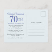 ブルーホワイト金ゴールドフローラ70th誕生日パーティー インビテーションポストカード (裏面)