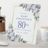 ブルーホワイト金ゴールドフローラ80th誕生日へようこそ 台座サイン (インサイチュ)