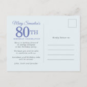 ブルーホワイト金ゴールドフローラ80th誕生日パーティー インビテーションポストカード (裏面)