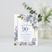 ブルーホワイト金ゴールドフローラ90thサプライズ誕生日 インビテーションポストカード (スタンド正面)