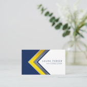 ブルーホワイト金ゴールドプロフェッショナル幾何モダン 名刺 (スタンド正面)