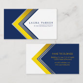 ブルーホワイト金ゴールドプロフェッショナル幾何モダン 名刺 (正面/裏面)