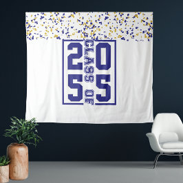 ブルーホワイト金ゴールド卒業クラスタイポグラフィ タペストリー