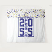 ブルーホワイト金ゴールド卒業クラスタイポグラフィ タペストリー (正面(横))