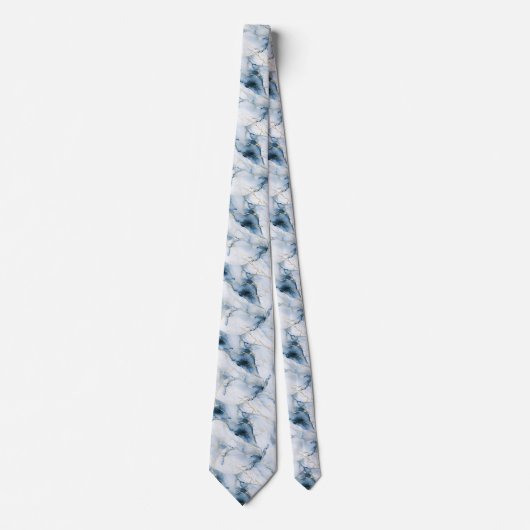 ブルーホワイト金ゴールド大理石スワール結婚ズフォーマルグルーム ネクタイ (正面)