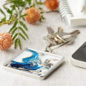 ブルーホワイト金ゴールド大理石抽象芸術アートモノグラム キーホルダー (側面)