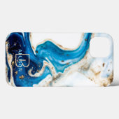 ブルーホワイト金ゴールド大理石抽象芸術アートモノグラム Case-Mate iPhoneケース (裏面 (横))
