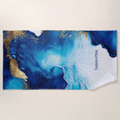 ブルーホワイト金ゴールド大理石 ビーチタオル (正面)