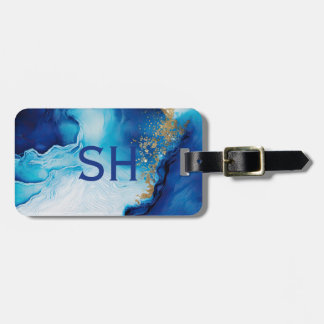 ブルーホワイト金ゴールド大理石 ラゲッジタグ