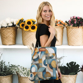 ブルーホワイト金ゴールド抽象芸術幾何学的アート トートバッグ