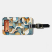 ブルーホワイト金ゴールド抽象芸術幾何学的アート ラゲッジタグ (正面横)