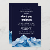 ブルーホワイト雪の山々ブリデスメイドランチョン 招待状 (正面/裏面)