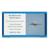 ブルーホワイト飛行機代理飛行機旅行代理店 マグネット名刺 (正面)