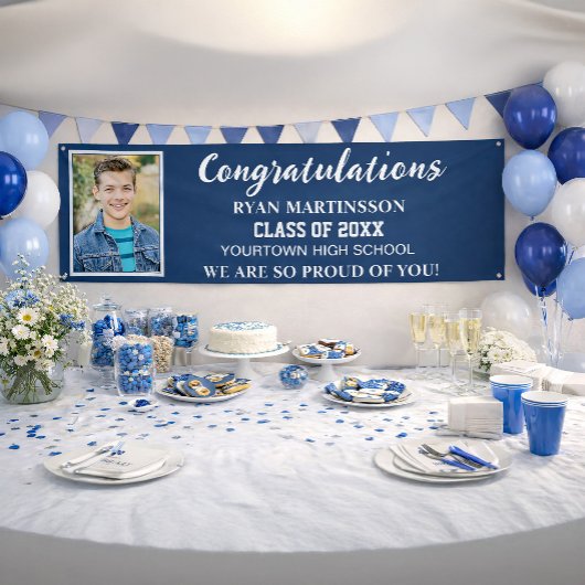 ブルーホワイト高等学校卒業写真 横断幕