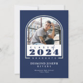 ブルーホワイト2024アーチモダント写真卒業 案内状 (正面)