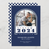 ブルーホワイト2024アーチモダント写真卒業 案内状 (正面/裏面)