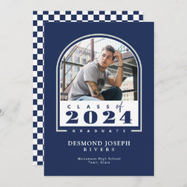 ブルーホワイト2024アーチモダント写真卒業 案内状