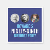 ブルーホワイト99th三つの写真カスタム誕生日パーティー スタンダードカクテルナプキン (正面)