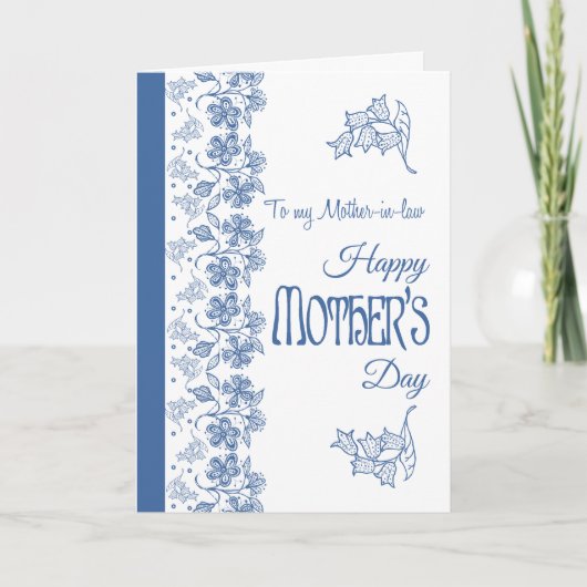 ブルーホワイト・フローラ・マザーズ・デイ・カード・イン・ロー カード (正面)