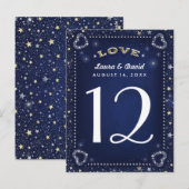 ブルーホワイト&金ゴールドラブ&スターテーブルナンバーカード ポストカード (正面/裏面)