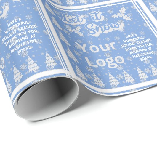 ブルーホワイトLet it雪の小売ロゴ文字クリスマス ラッピングペーパー (ロールコーナー)