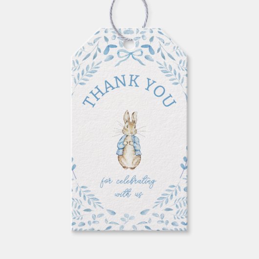 ブルーホワイトPeter the Rabbit Beatrix Baby Shower ギフトタグ (正面)
