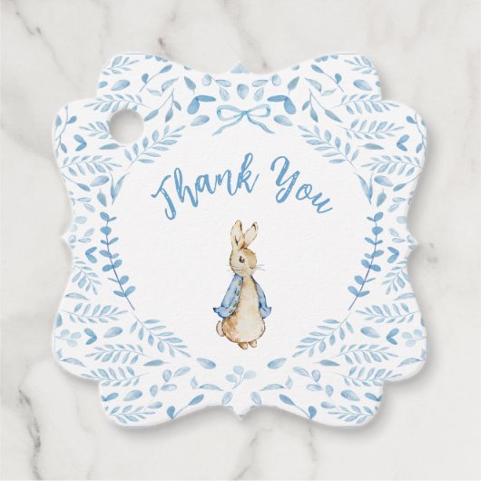 ブルーホワイトPeter the Rabbit Beatrix Baby Shower フェイバータグ (正面)