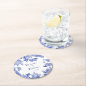 ブルーホワエレガントイトフローラ結婚ズ ラウンドペーパーコースター (インサイチュ)